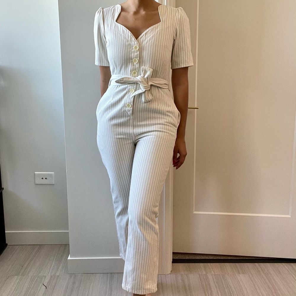 SOLD - ASOS White Striped Denim Jumpsuit